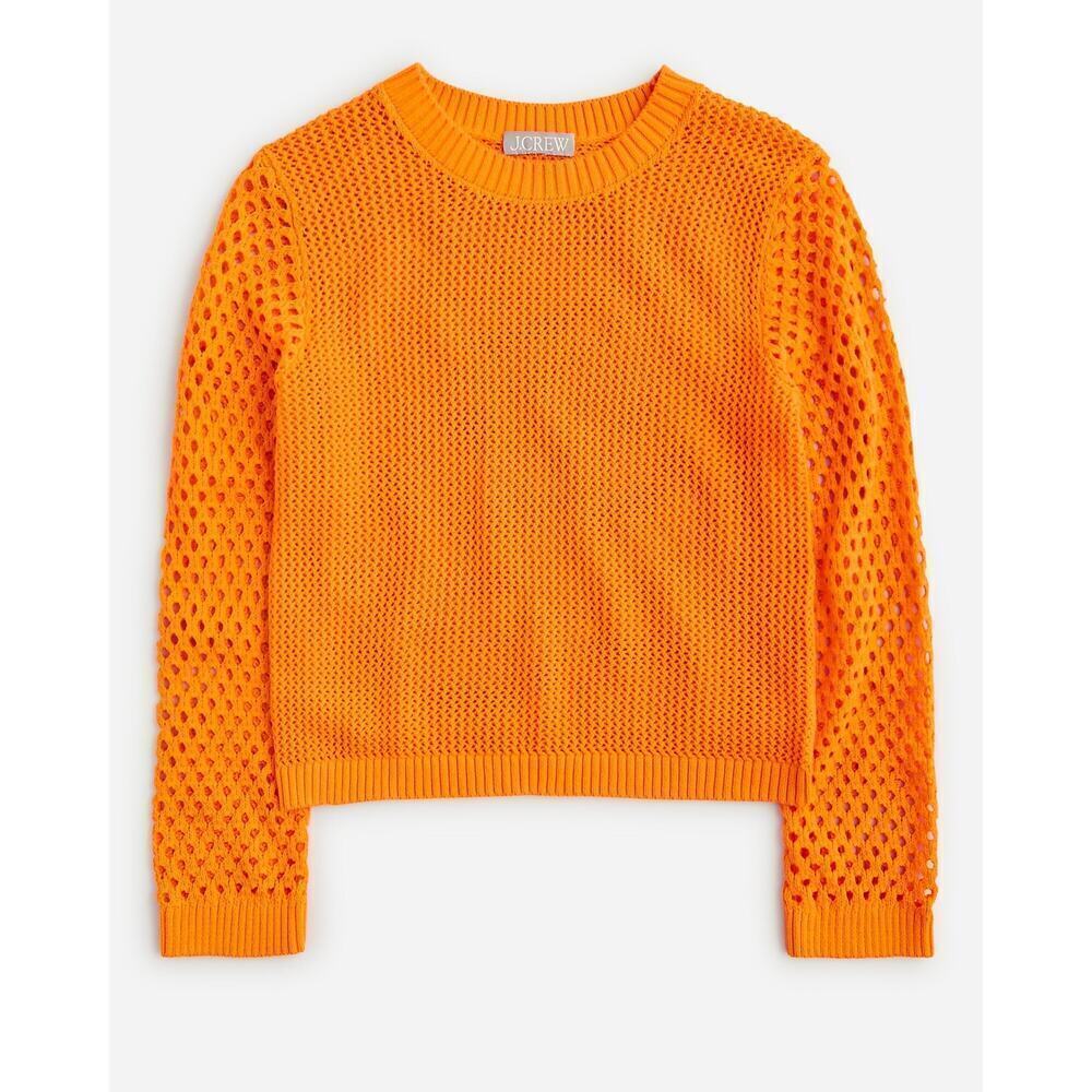J.Crew Crochet Crewneck Beach Pullover Sweater Bright Orange Size Small - Picture 2 of 9